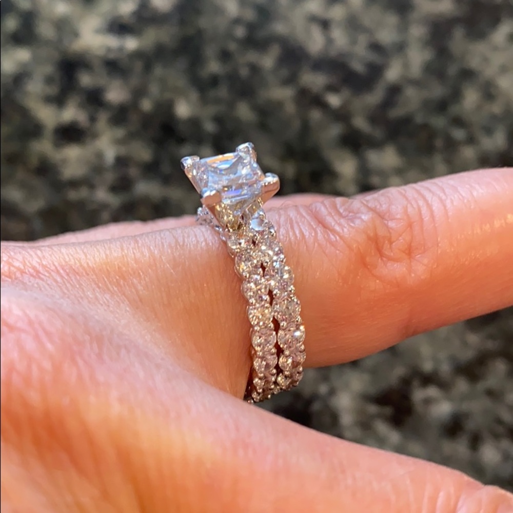 14k Solid White Gold 1.5ct Engagement Ring 2pc - Picture 4 of 16